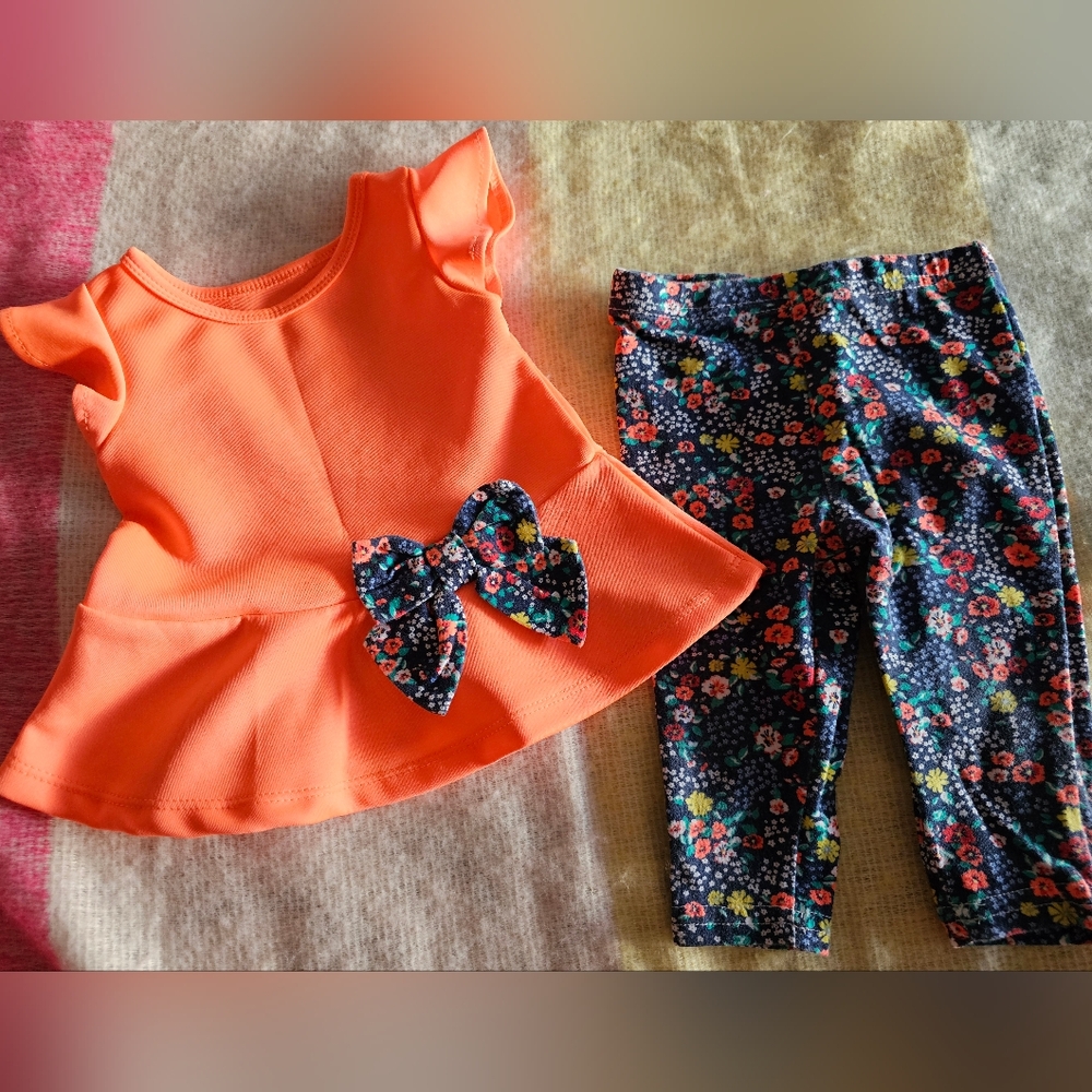 Girls Orange Floral Top & Leggings